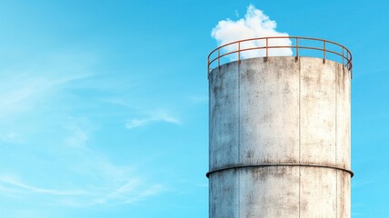 Industrial Chimney Concrete Structure Blue Sky White Smoke Environmental Impact