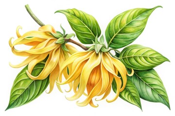 Ylang-Ylang Tropical Flowers Watercolor Illustration Background