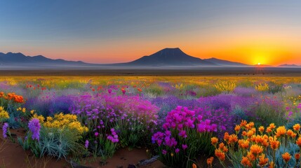 Obraz premium Vibrant Wildflower Meadow at Sunrise
