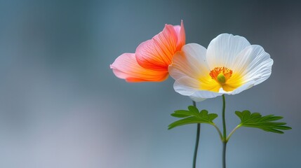 Fototapeta premium Delicate White and Peach Poppy Flowers in Soft Focus