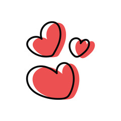 Heart of love hand drawn stroke lines symbols isolated on white