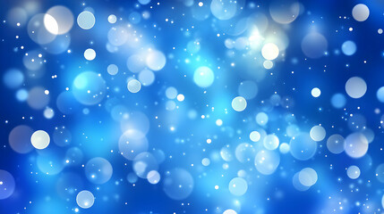 Abstract Blue Bokeh Background Sparkling Lights, Glowing Circles, Festive Design