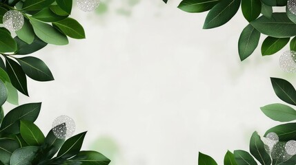 Naklejka premium Blurred bokeh concept. Fresh green leaves create a natural, calming frame for your perfect design.