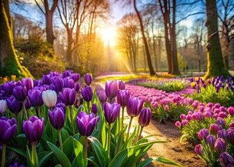 Celebrate March with a breathtaking wallpaper featuring a purple flower-filled spring garden.