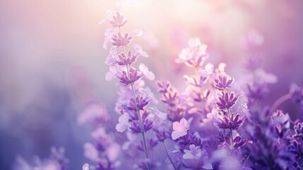 Fototapeta premium A close-up of delicate purple flowers illuminated by soft light.