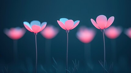 Obraz premium Minimal floral concept. A serene display of glowing flowers in soft hues, evoking tranquility and beauty.