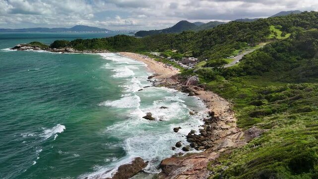 Aerial view of Pinho Beach, a nudistic beach since 1988 - Balne&aacute;rio Cambori&uacute;, Santa Catarina, Brazil