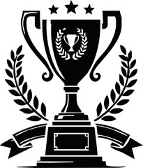 Trophy sign icon. Trophy cup. Champion cup winner trophy award. Black silhouette of trophy cup. Vector illustration
