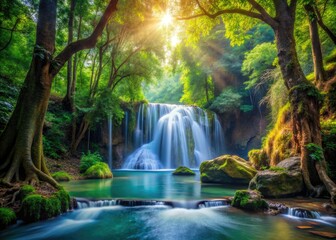 Obraz premium Pristine Headwater Reserve: high-resolution images showcase ancient trees, cascading waterfalls, and abundant wildlife.