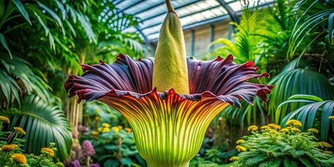 Fototapeta premium Rare corpse flower blossoms! See candid photos of this Titan Arum's unique bloom.