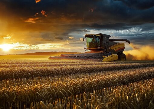A modern approach to agriculture with combine harvesters in action.