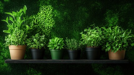 Fototapeta premium A Vibrant Display of Various Potted Plants Arranged Harmoniously on a Rustic Wooden Shelf Creating a Fresh and Lively Indoor Greenery Atmosphere