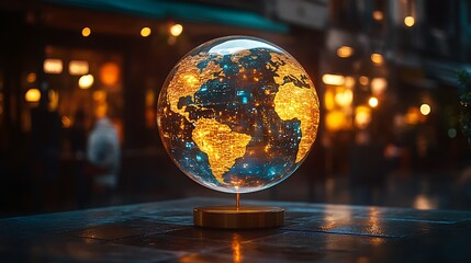 Illuminated Globe Rests On Table At Night