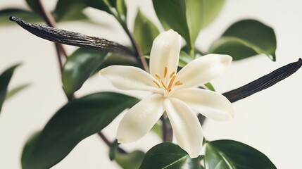 Fototapeta premium Vanilla Flower and Bean: A Close-Up of Nature's Sweetness