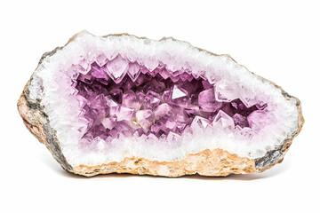 Stunning Amethyst Geode with Purple Crystals and White Quartz Edges on a Clean Background