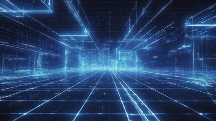Futuristic Digital Grid Background in Dark Blue Abstract Design