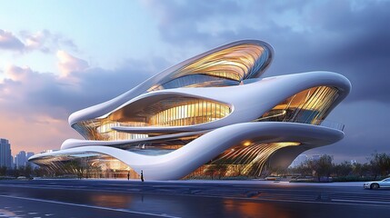 Fototapeta premium Futuristic Architecture with Low Angle View and Dynamic Curves