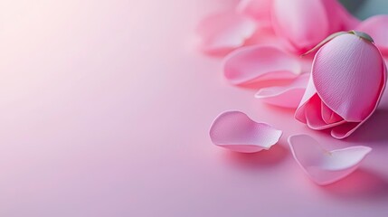 Fototapeta premium Minimal floral concept. Soft pink lotus petals scattered on a gentle pastel backdrop.