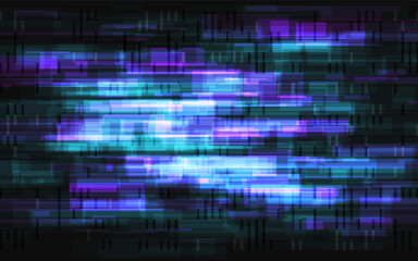 Glitch effect. Color overlay shapes. Abstract digital noise. Video problem template. Broken TV error. Modern cyberpunk design. Vector illustration.