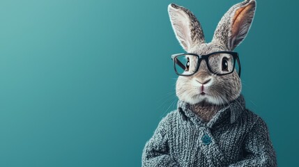 The Studious Bunny: A Portrait of a Rabbit in Glasses and Sweater