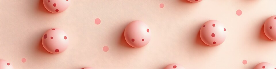 Subtle pink polka dots on a pale peach background for a playful tone.