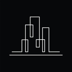 This is a flat outline logo design of building block in minimalist style in white color on a black background