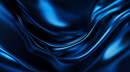 Fototapeta premium Luxurious deep blue satin fabric swirling in elegant folds and creases. 