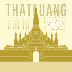 Obraz premium laotian PhaThatLuang, Buddhist stupa in Vientiane, Laos. laotian Golden temple, national Lao symbol. Geometric flat line vector illustration