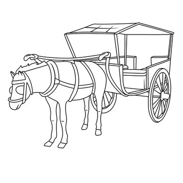 Traditional horse carriage from Indonesia. Thin line illustration.