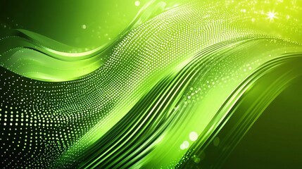 Abstract Green Background with Diagonal Stripes and Dots Pattern