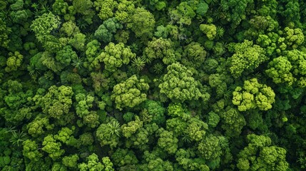 Naklejka premium Aerial view down onto vibrant green forest