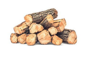 Stacked Freshly Cut Logs on White Background for Rustic Home Decor and Natural Textures