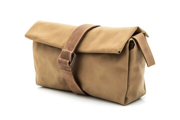 Brown paper lunch bag isolated on a white background