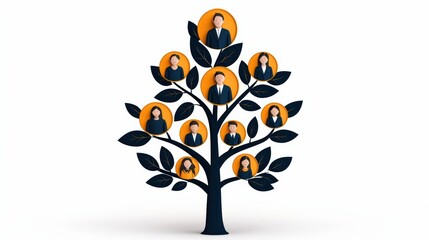Beautiful Family Tree with Vibrant Orange Leaves Displaying Autumn Splendor Against a Clear Blue Sky Evoking Warmth and Nostalgic Family Connections