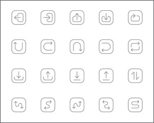 Simple Set of arrows Related Vector Line Icons. Vector collection of basic, infographic, navigation, direction, chevron, cursors, selection and design elements symbols or logo element.