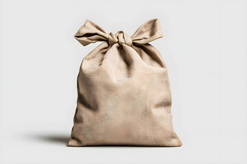 Obraz premium Natural Beige Fabric Bag with Tied Bow, Isolated on Neutral Background for Product Display or Branding Purpose