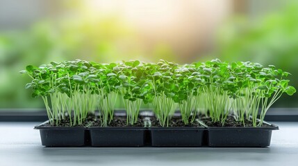 Fresh Microgreens Growing in Indoor Garden Tray