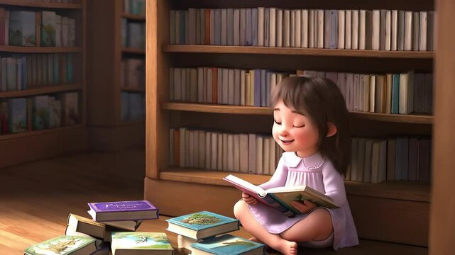 Animated Girl in Library
