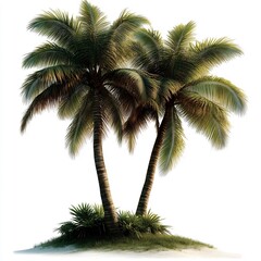 Fototapeta premium Tropical Paradise: Two Majestic Palm Trees on a Secluded Island