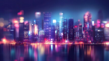 Fototapeta premium Blurred Abstract Cityscape with Skyscrapers and Night Lights