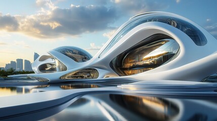 Fototapeta premium Futuristic Modern Architecture with Unique Curves and Reflection