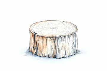 Detailed illustration of a rustic wooden stump with visible tree rings and natural textures on a white background
