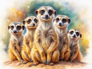 Fototapeta premium Cute Meerkat Watercolor Tilt-Shift AI Art