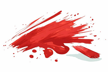 Vibrant Red Paint Stroke with Splashes and Drips on White Background for Artistic Designs and Illustrations