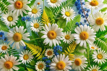 Fototapeta premium Daisy Chamomile Wildflower Watercolor Seamless Pattern
