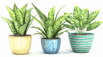 Collection of Three Beautiful Indoor Plants in Decorative Pots for Home and Office Décor Enhancement
