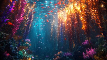 Vibrant Underwater Kelp Forest: A Symphony of Color and Life