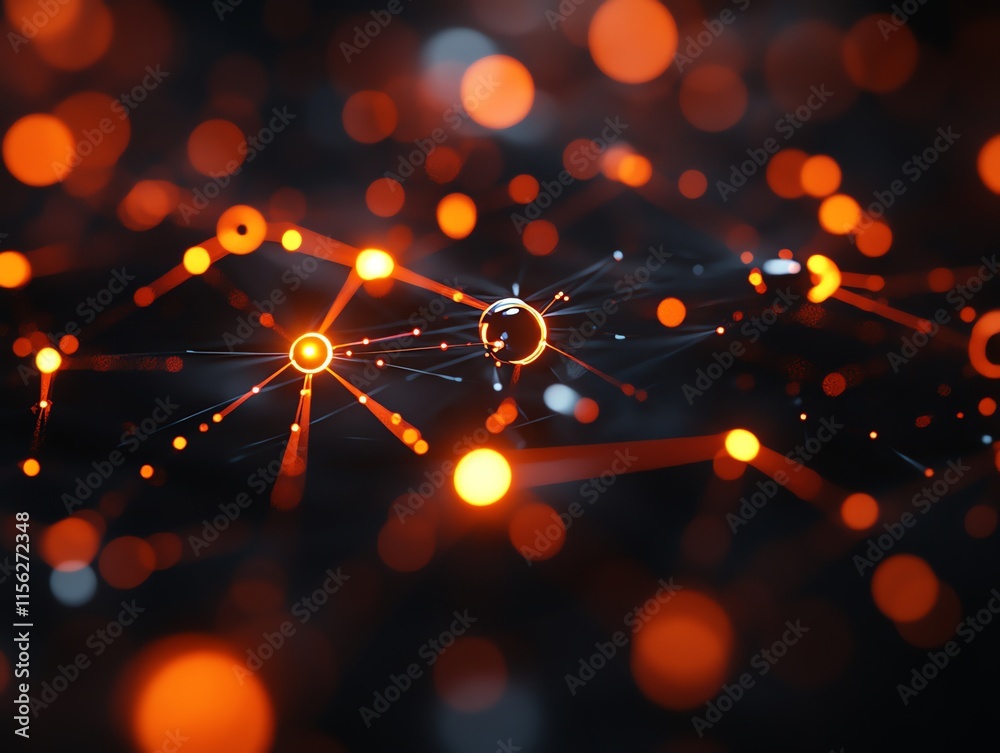 Aufkleber abstract representation of interconnected nodes and glowing orbs, suggesting a network or data flow.
