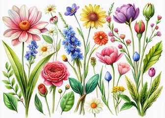 Delicate Floral Spring Set - Watercolor Wildflowers for Cards & Decor