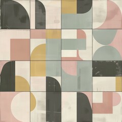 A geometric tile pattern featuring soft colors and abstract shapes for decorative use.